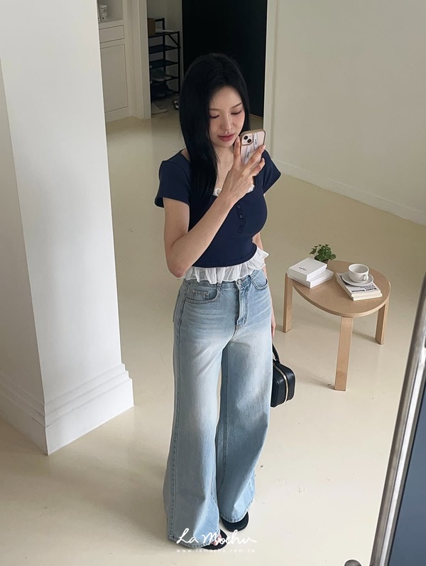 復古刷色牛仔長褲